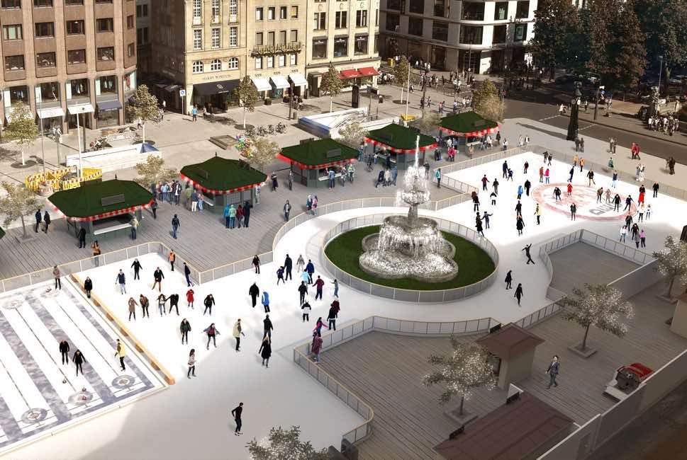 Ice rink with skaters
