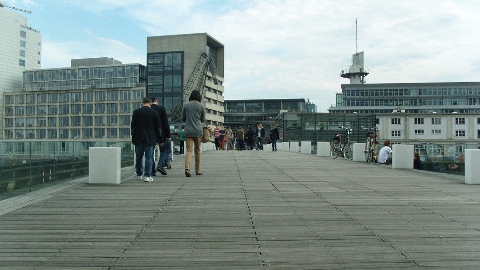 View of bridge with harbour building