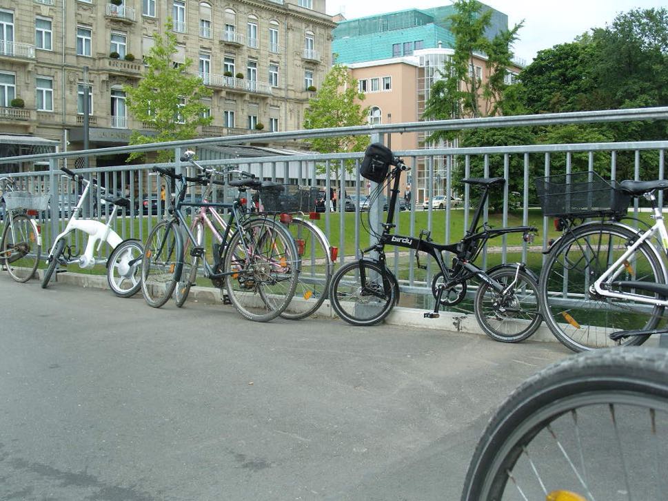 Bikes against railings