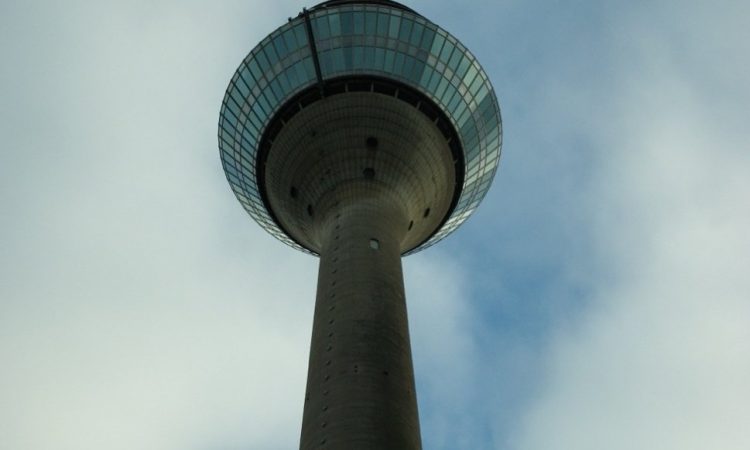 Tower with digital clock from below