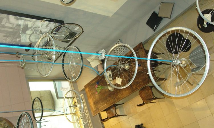 Bicycle wheels hanging